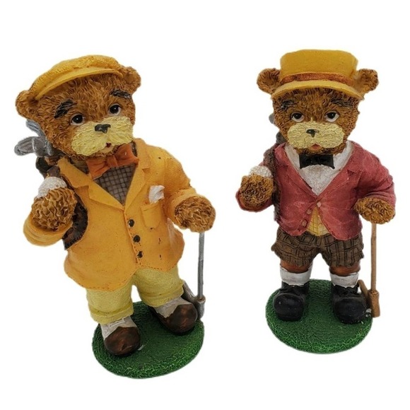 Two LOI Distributing 5 1/2" Paper Mache Grandpa Golf Figurines Decor Brown Bears - Picture 1 of 8